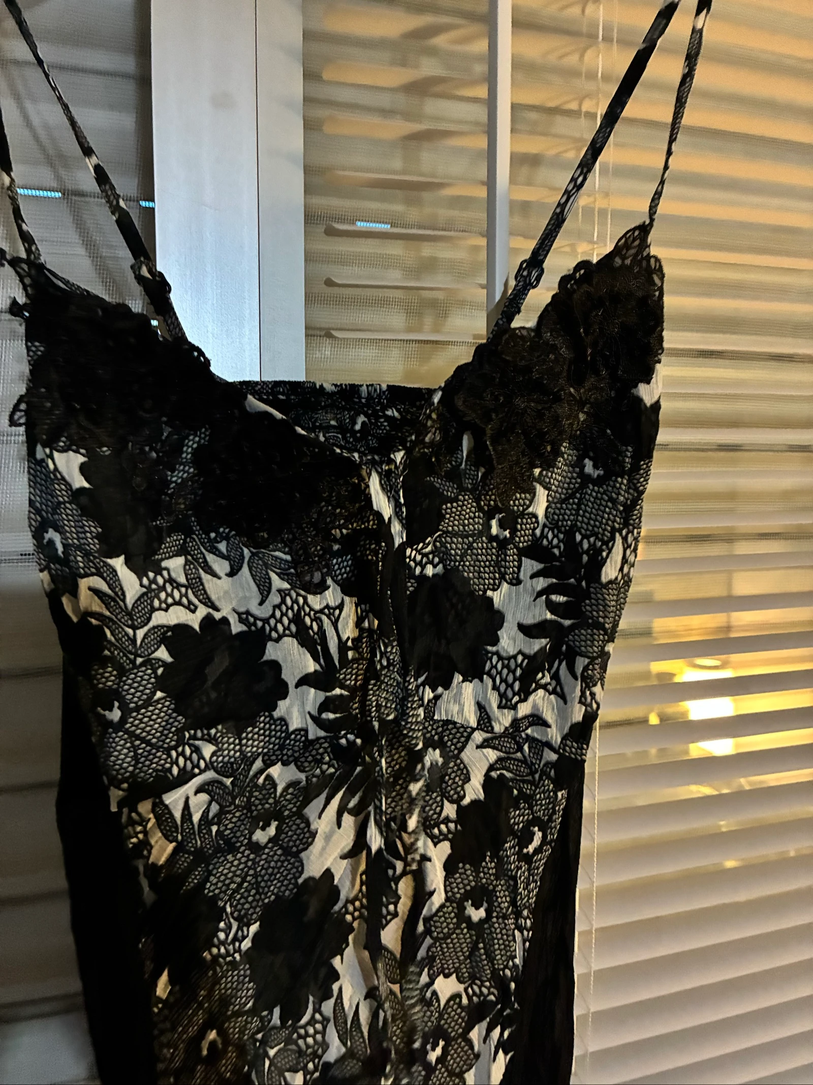 Patrice Bréal elegant black and white floral lace long dress size 38 – photo 5